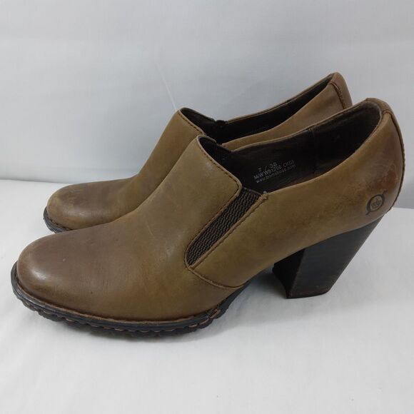 Born W81296 Gertrude Brown Leather Slip-On Bootie Heel Distressed Women's US 7 - Picture 7 of 14